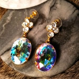 Gold Rainbow/Crystal Costume Earrings